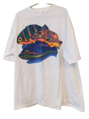 Vintage Belton OSFM Made USA Single Stitch Colorful Fish Graphic Art Tee T-Shirt